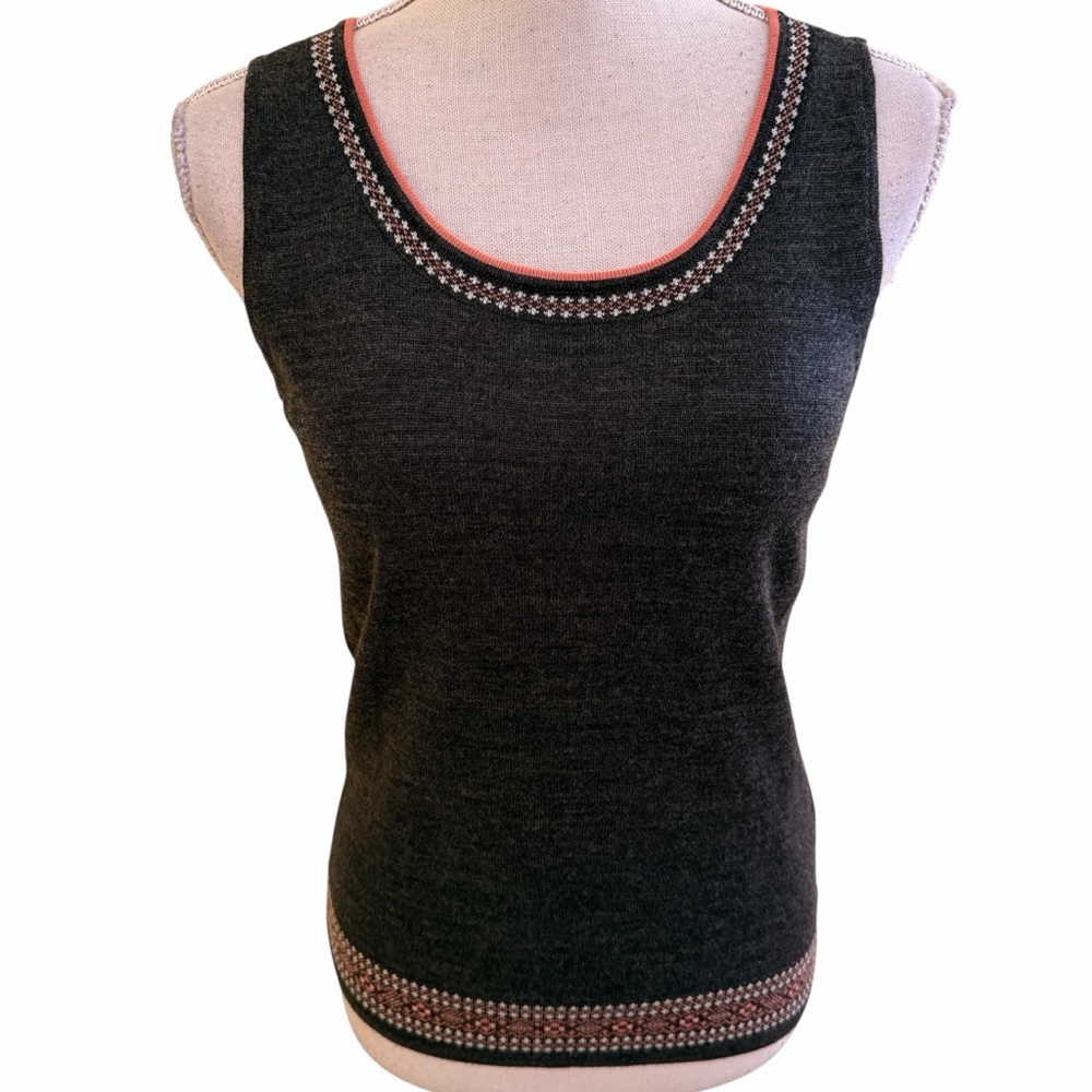 Tahari Charcoal Grey Sleeveless Sweater with Orange/White Trim 6
